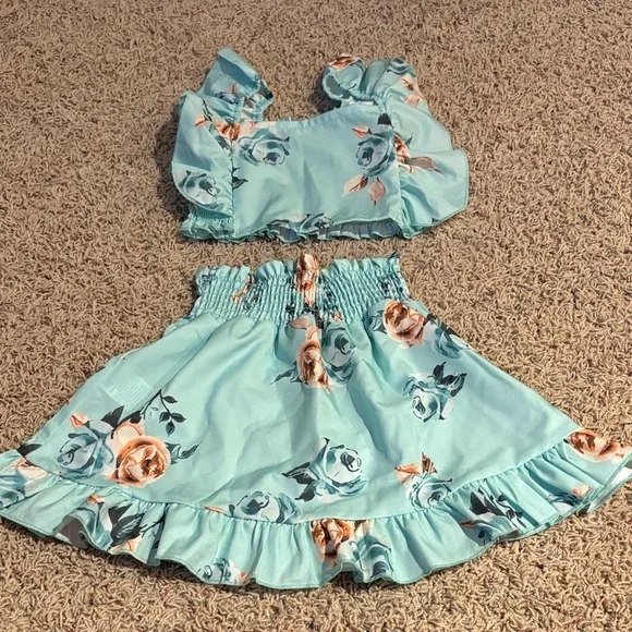 Floral Blue Kids Skirt Set - Picture 1 of 5